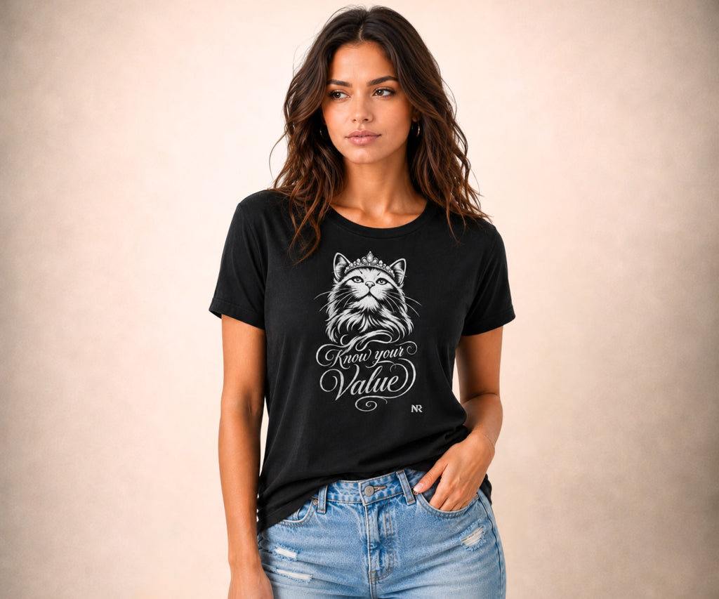 KNOW YOUR VALUE Women’s Cat Graphic Tee